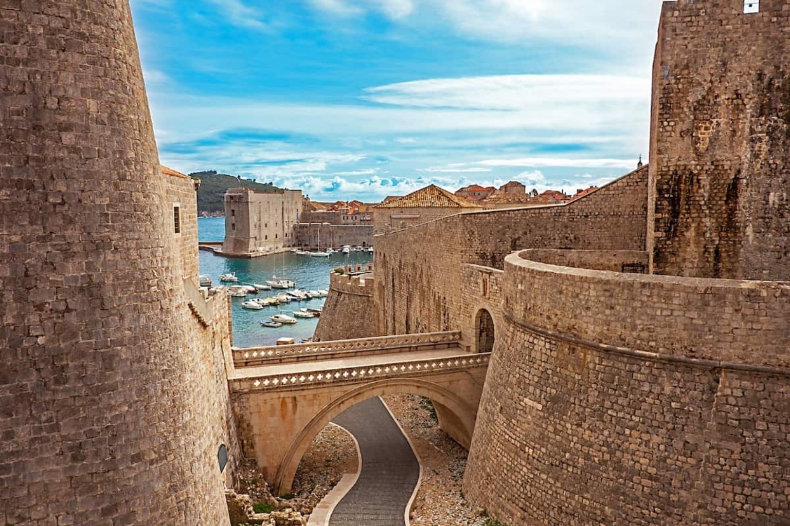 Dubrovnik fortifications around Fort Bokar with the Old Port beyond